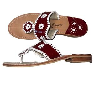Jack Rogers Palm Beach Navajo Flat Sandals Dark Red White Women’s Size 8 Slides